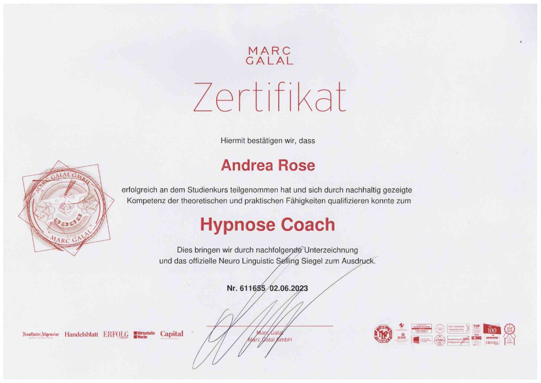 NLP-Coaching für Frauen in Werder Zertifikat